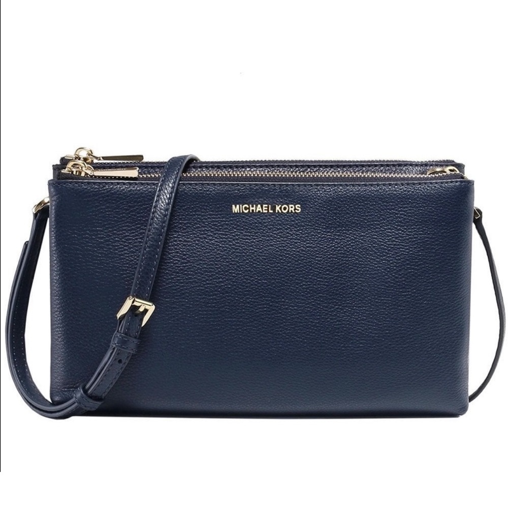 Michael Kors Pebbled Leather Adele Crossbody Purse Navy